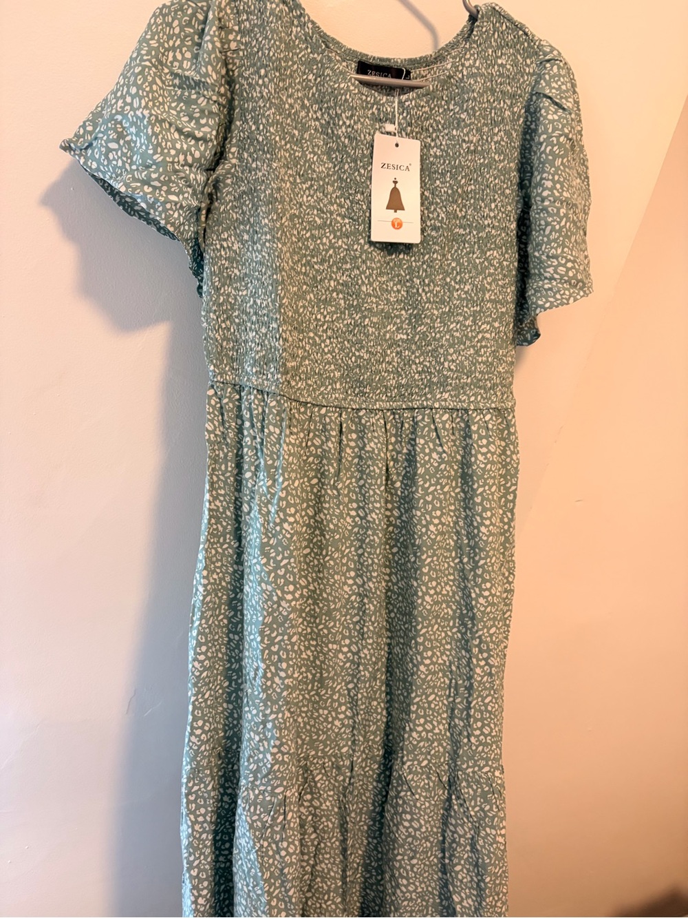 Zesica Sage Green Printed Maxi Dress with Smocked Bodice